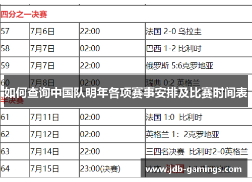 如何查询中国队明年各项赛事安排及比赛时间表